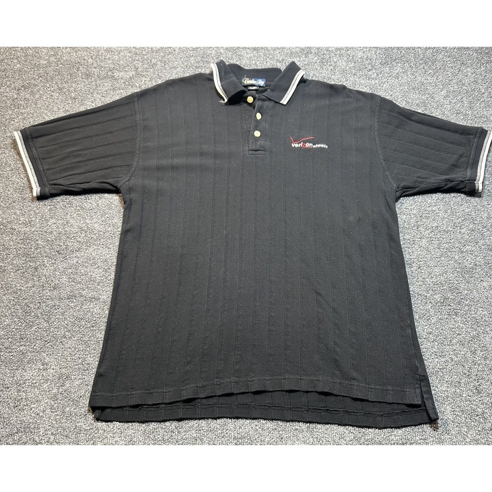 Men's Vintage Verizon Wireless Black Polo Uniform L Short Sleeve Collared Shirt